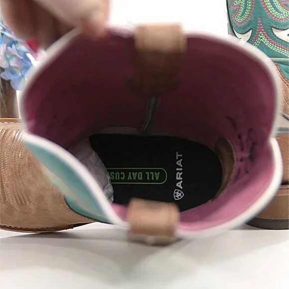 Ariat Futurity Colt Embroidered Cenote Blue Tan Leather Western Cowboy Boots 9.5 - Picture 9 of 12